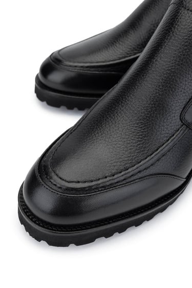  Tamer Tanca Erkek Hakiki Deri Siyah Floter Casual Bot