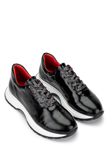  Tamer Tanca Kadın Hakiki Deri Siyah Rugan Sneakers & Spor Ayakkabı