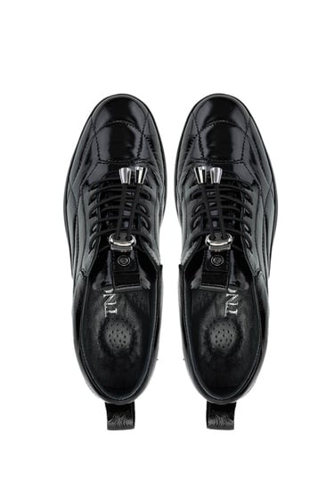  Tamer Tanca Kadın Hakiki Deri Siyah Rugan Casual Ayakkabı