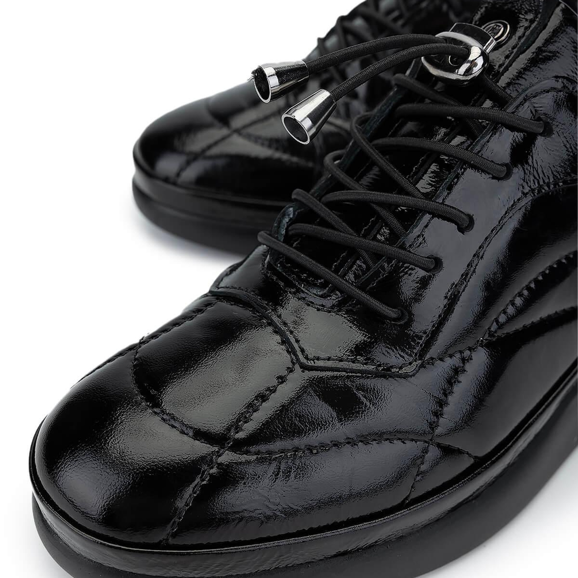 Tamer Tanca Kadın Hakiki Deri Siyah Rugan Casual Ayakkabı