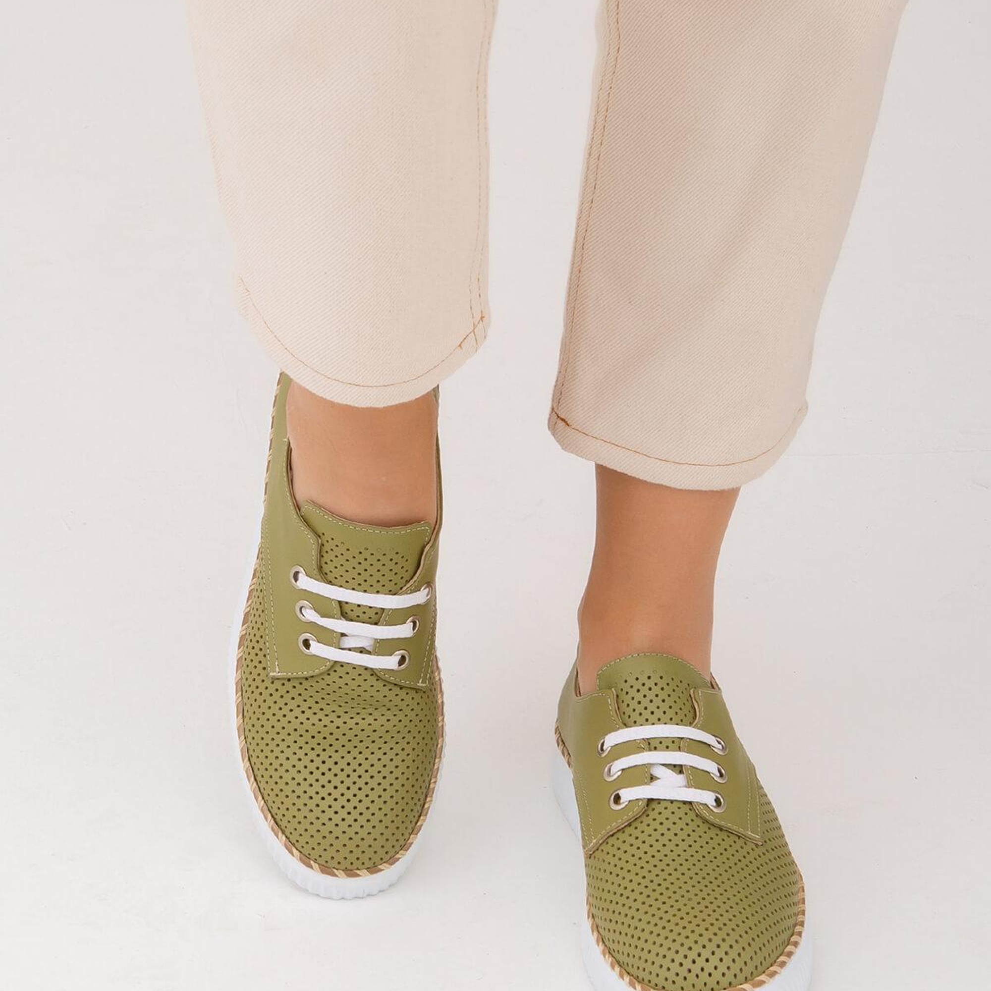 Tamer Tanca Kadın Hakiki Deri Yeşil Casual Ayakkabı