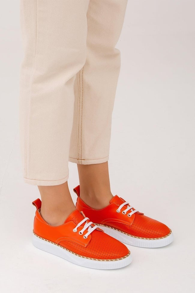  Tamer Tanca Kadın Hakiki Deri Turuncu Casual Ayakkabı