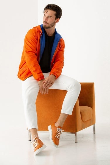  Tamer Tanca Erkek Hakiki Deri Turuncu/Mavi Deri Mont