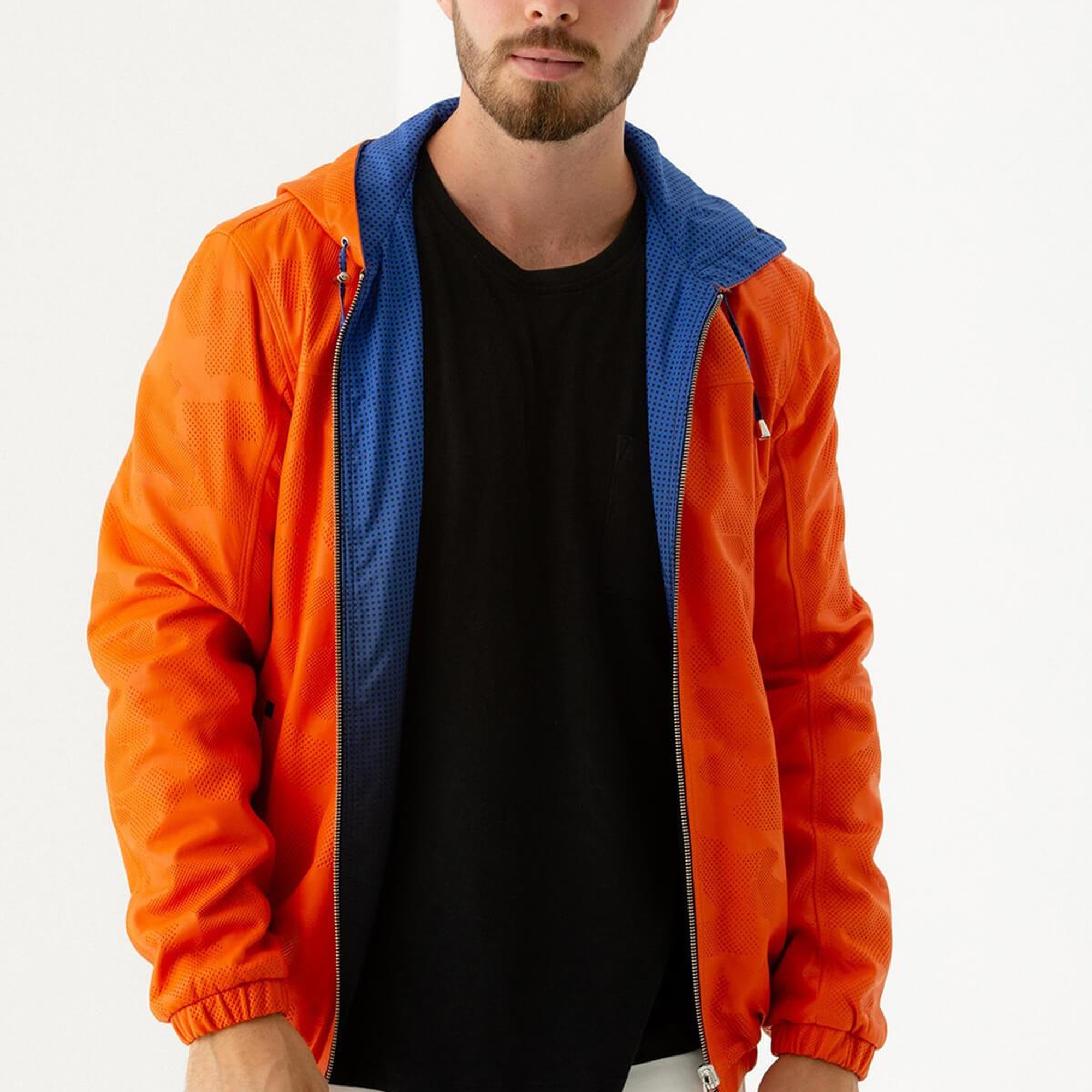 Tamer Tanca Erkek Hakiki Deri Turuncu/Mavi Deri Mont