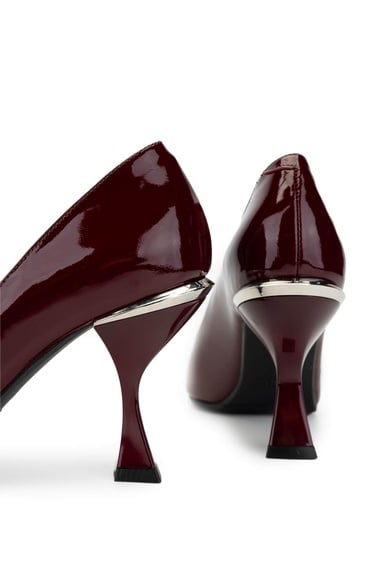  Tamer Tanca Kadın Hakiki Deri Bordo Rugan Topuklu Ayakkabı