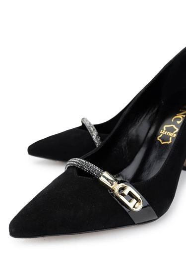  Tamer Tanca Kadın Hakiki Deri Siyah Süet Topuklu Ayakkabı