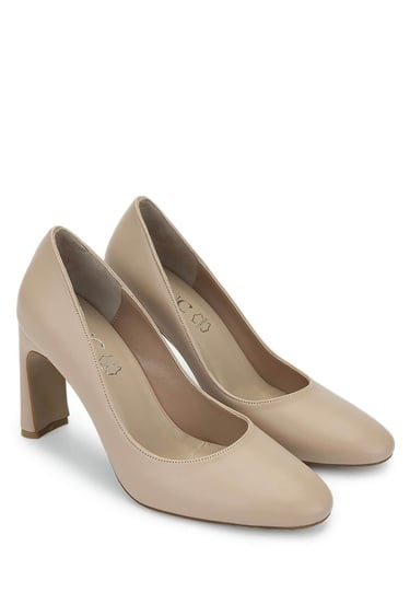  Tamer Tanca Kadın Hakiki Deri Bej Topuklu Ayakkabı