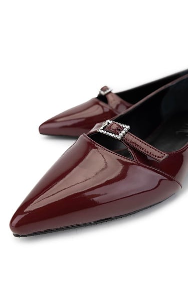  Tamer Tanca Kadın Vegan Bordo Rugan Topuklu Ayakkabı