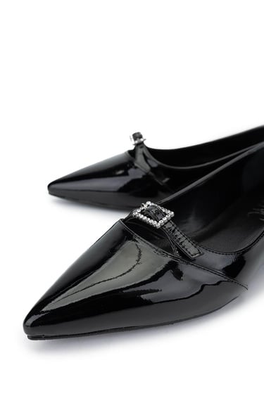  Tamer Tanca Kadın Vegan Siyah Rugan Topuklu Ayakkabı