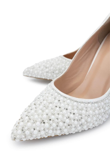  Tamer Tanca Kadın Vegan Beyaz Sedef Topuklu Ayakkabı