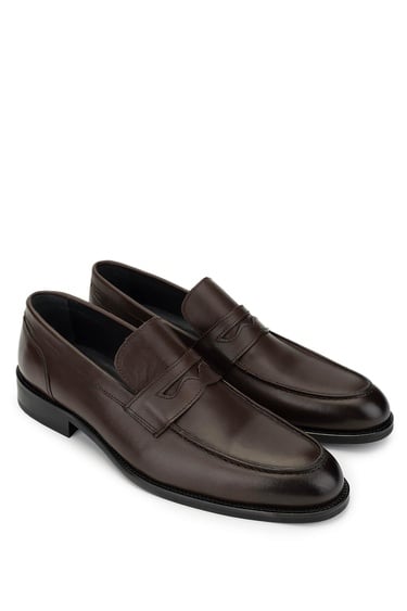  Tamer Tanca Erkek Hakiki Deri Kahverengi Loafer Ayakkabı