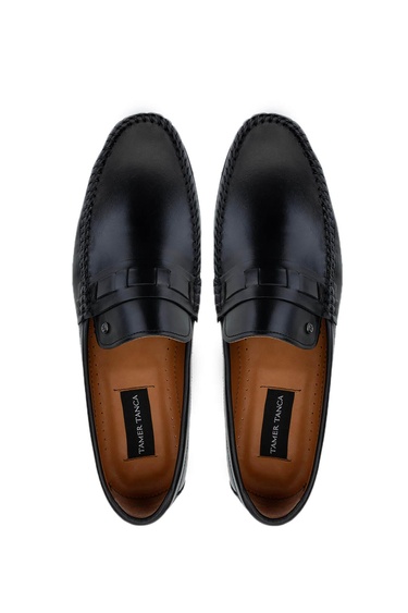  Tamer Tanca Erkek Hakiki Deri Siyah Deri Loafer Ayakkabı