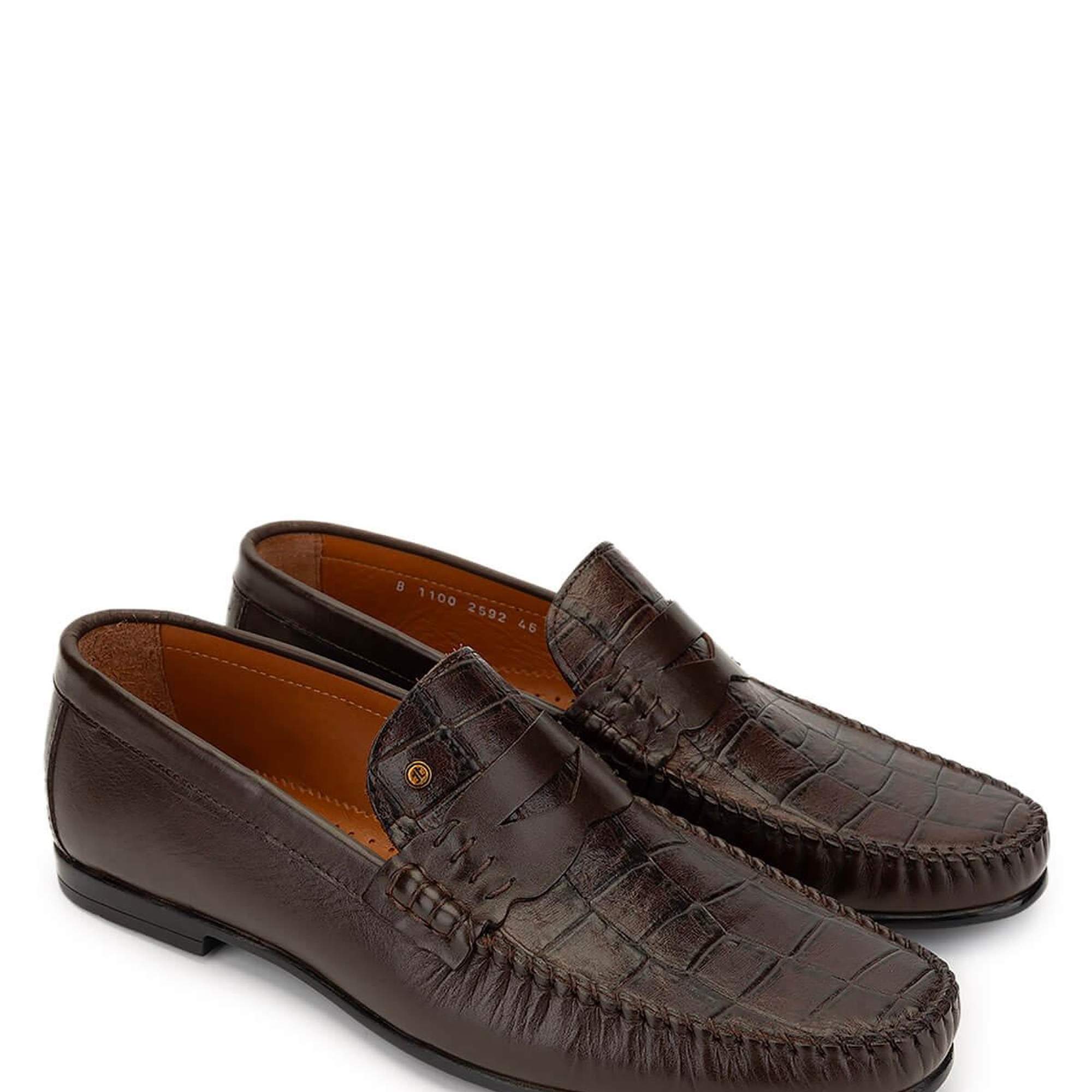 Tamer Tanca Erkek Hakiki Deri Kahverengi Kroko Loafer Ayakkabı