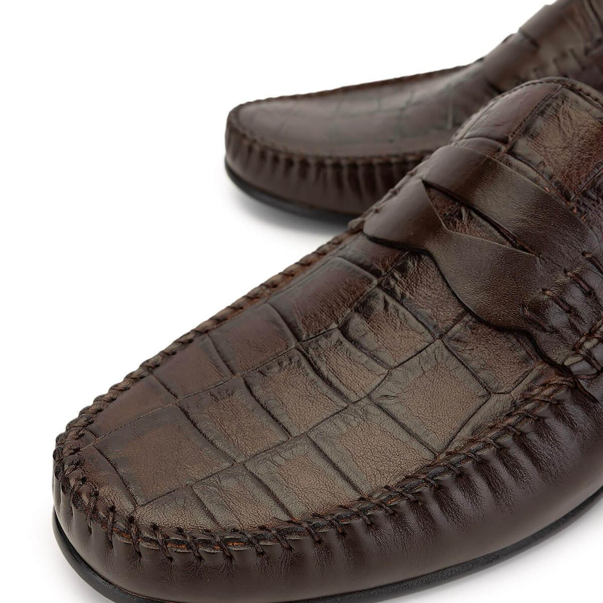 Tamer Tanca Erkek Hakiki Deri Kahverengi Kroko Loafer Ayakkabı