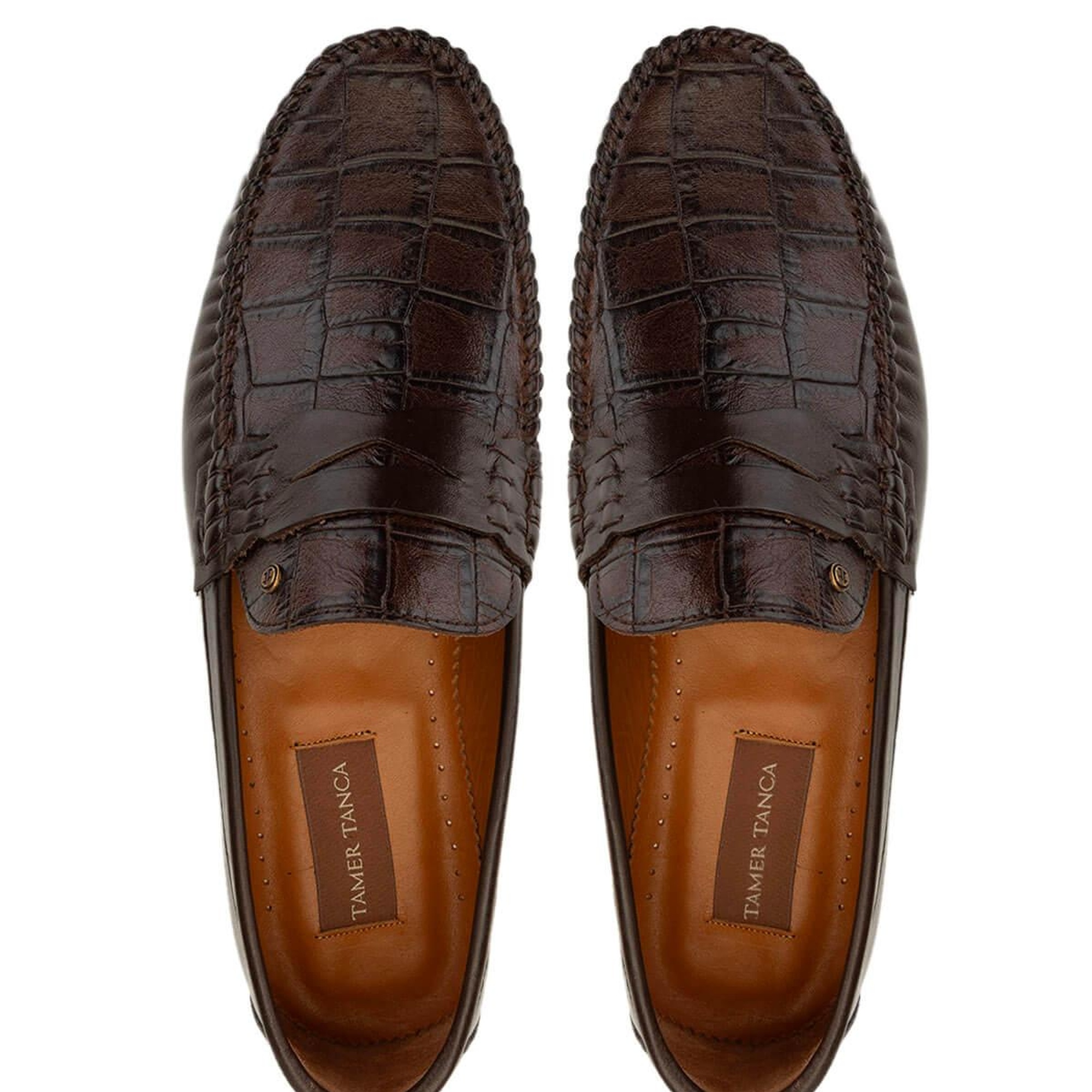 Tamer Tanca Erkek Hakiki Deri Kahverengi Kroko Loafer Ayakkabı