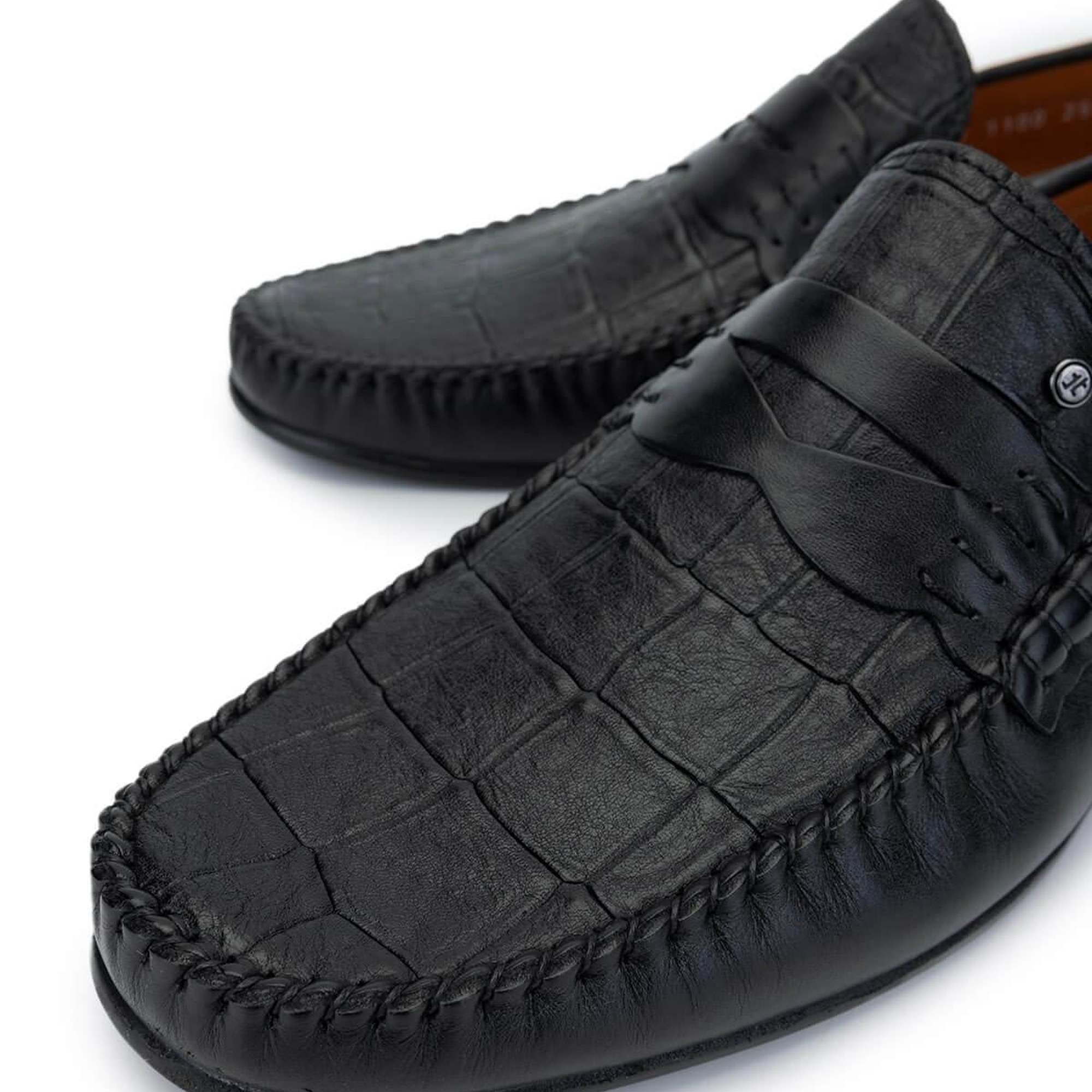 Tamer Tanca Erkek Hakiki Deri Siyah Kroko Loafer Ayakkabı