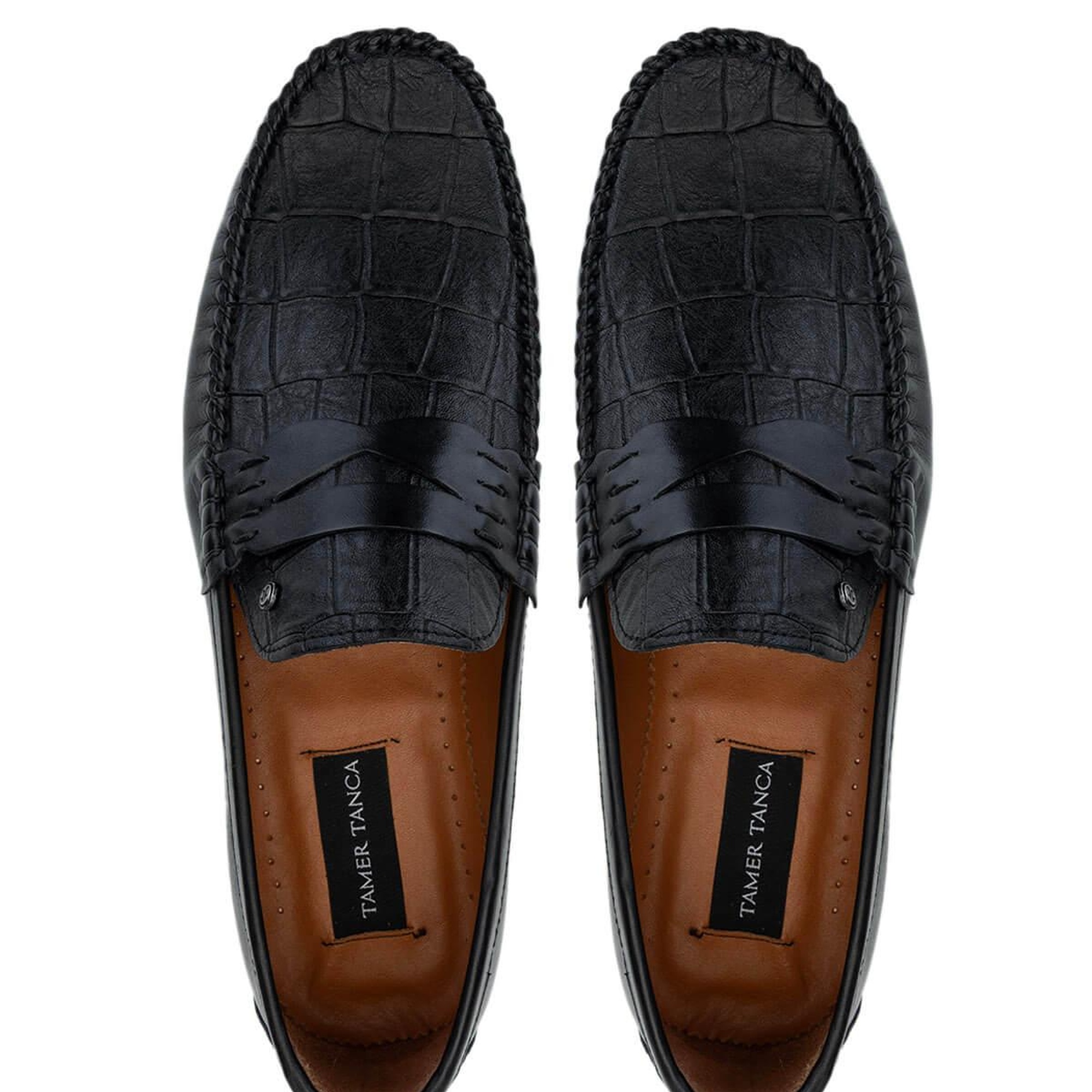 Tamer Tanca Erkek Hakiki Deri Siyah Kroko Loafer Ayakkabı