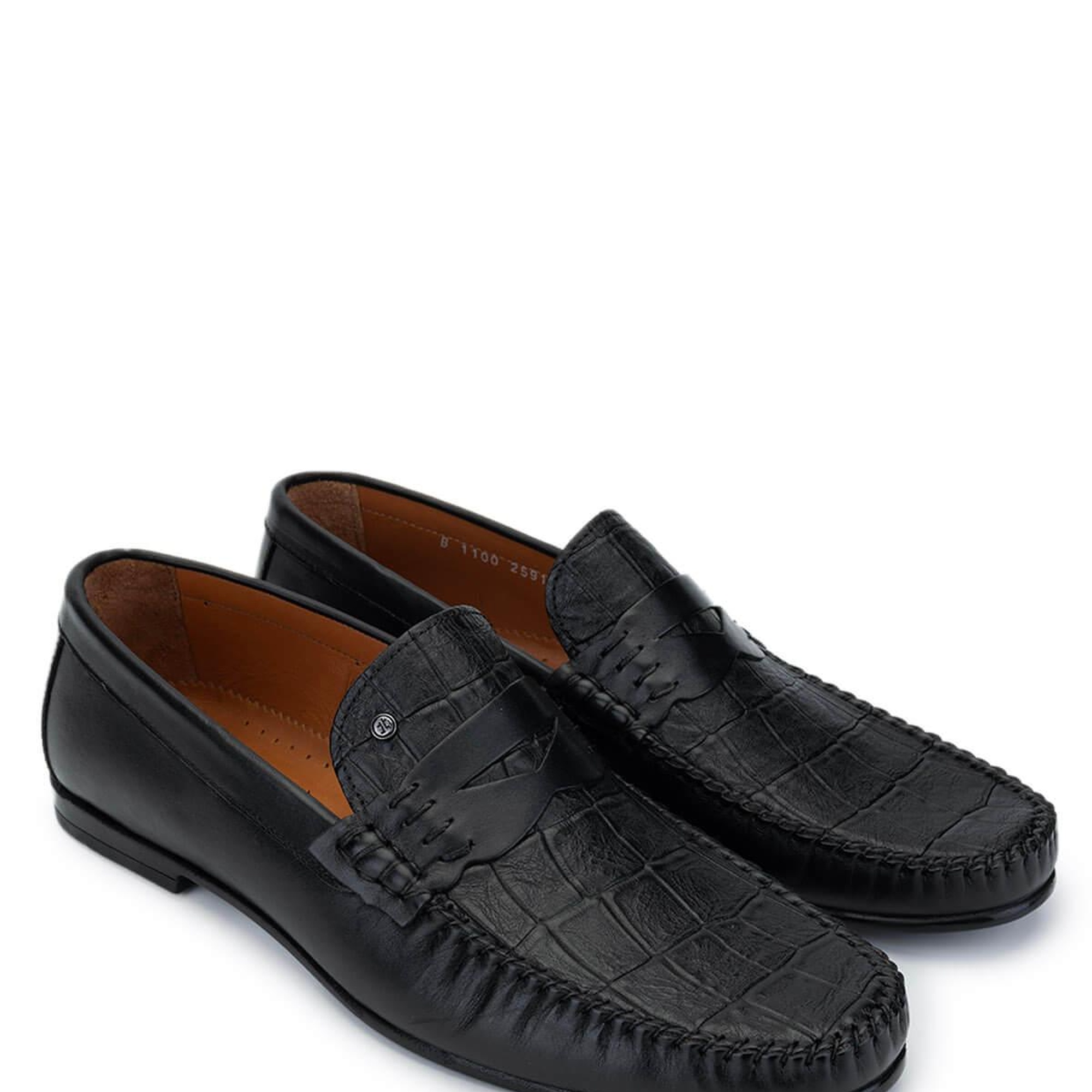 Tamer Tanca Erkek Hakiki Deri Siyah Kroko Loafer Ayakkabı