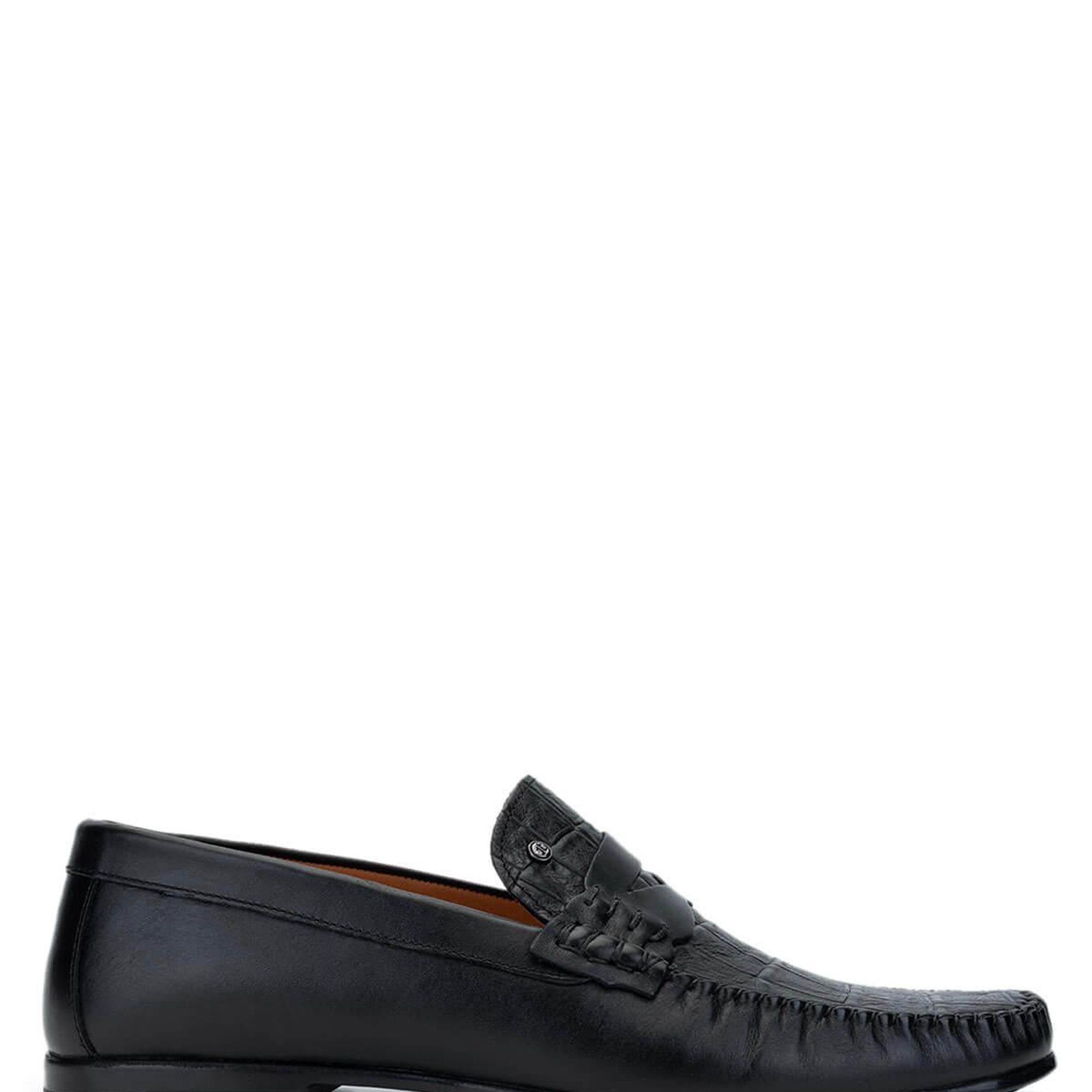 Tamer Tanca Erkek Hakiki Deri Siyah Kroko Loafer Ayakkabı