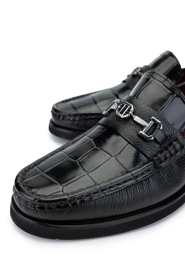  Tamer Tanca Erkek Hakiki Deri Siyah Loafer Ayakkabı