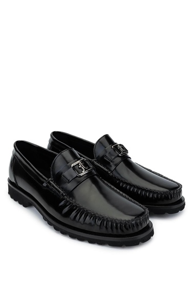  Tamer Tanca Erkek Hakiki Deri Siyah Açma Loafer Ayakkabı