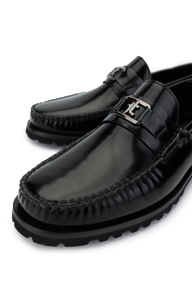  Tamer Tanca Erkek Hakiki Deri Siyah Açma Loafer Ayakkabı