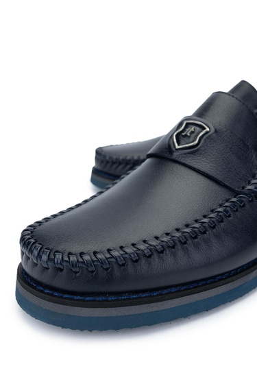  Tamer Tanca Erkek Hakiki Deri Lacivert Loafer Ayakkabı