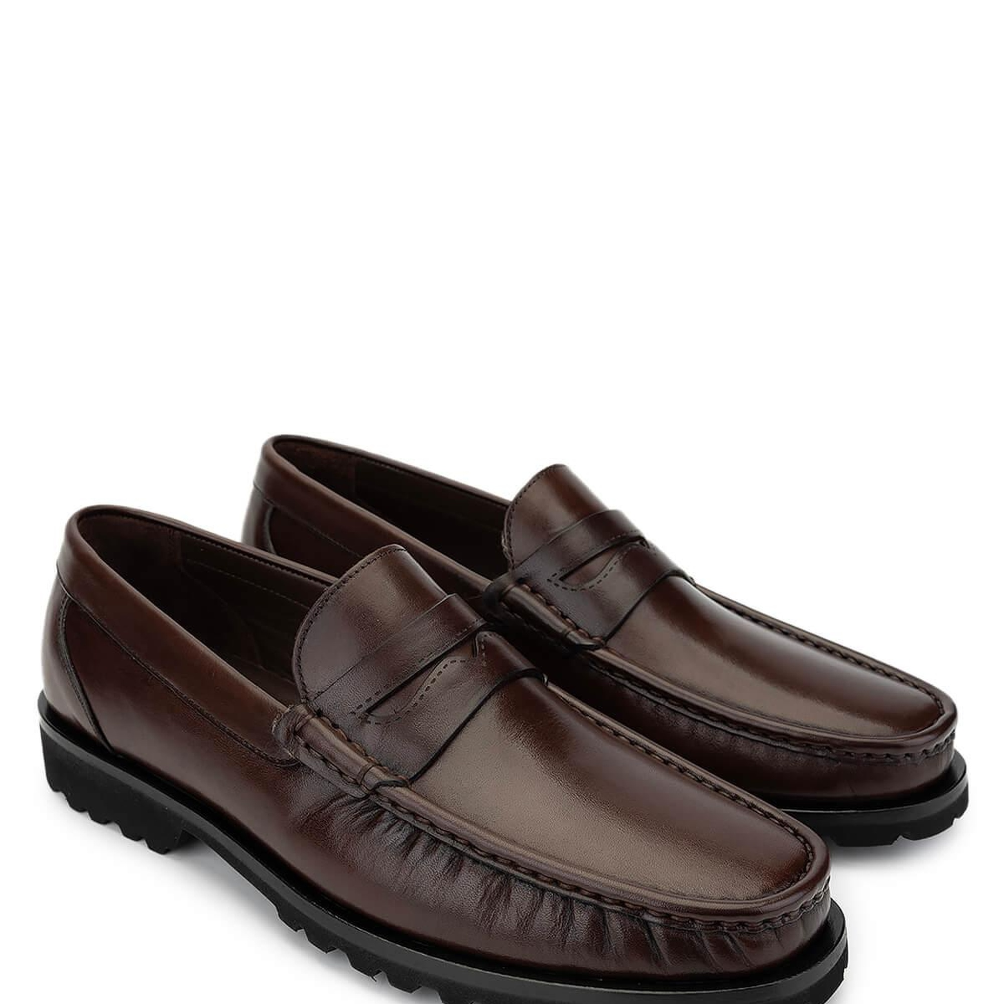 Tamer Tanca Erkek Hakiki Deri Kahverengi Deri Loafer Ayakkabı