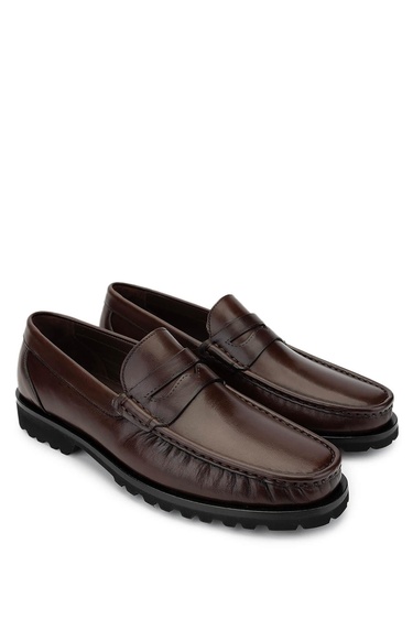  Tamer Tanca Erkek Hakiki Deri Kahverengi Deri Loafer Ayakkabı
