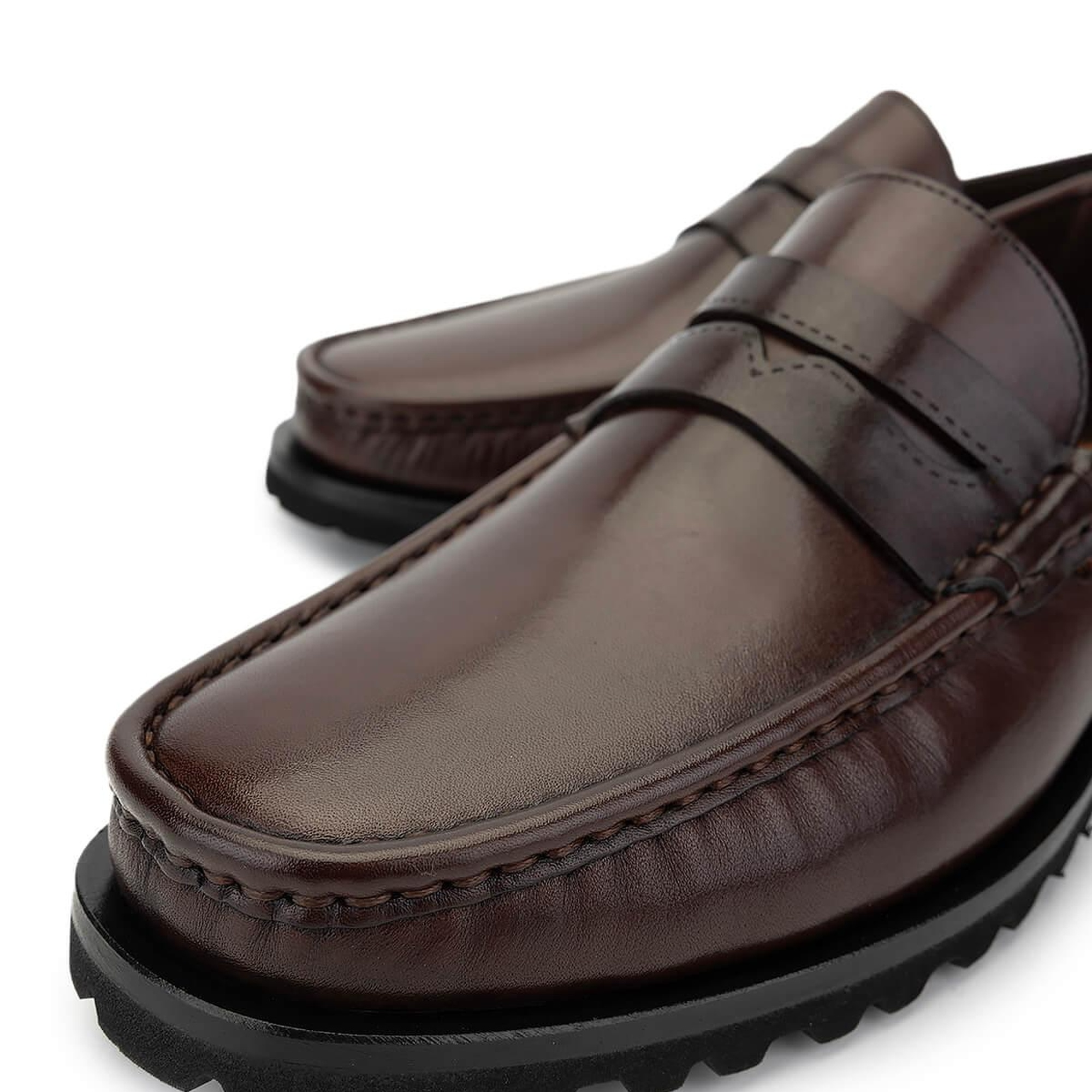 Tamer Tanca Erkek Hakiki Deri Kahverengi Deri Loafer Ayakkabı