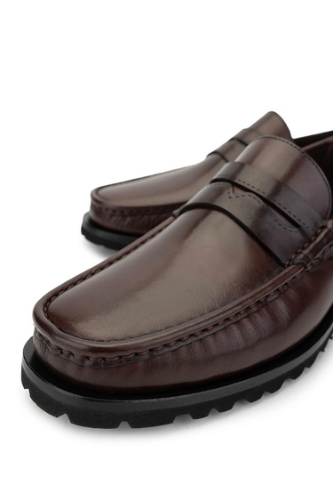  Tamer Tanca Erkek Hakiki Deri Kahverengi Deri Loafer Ayakkabı