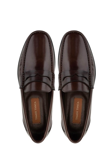  Tamer Tanca Erkek Hakiki Deri Kahverengi Deri Loafer Ayakkabı