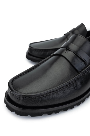  Tamer Tanca Erkek Hakiki Deri Siyah Analin Loafer Ayakkabı