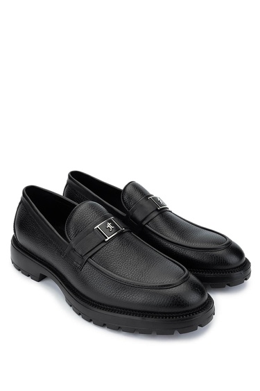  Tamer Tanca Erkek Hakiki Deri Siyah Floter Loafer Ayakkabı