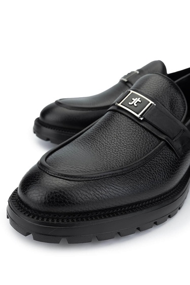  Tamer Tanca Erkek Hakiki Deri Siyah Floter Loafer Ayakkabı