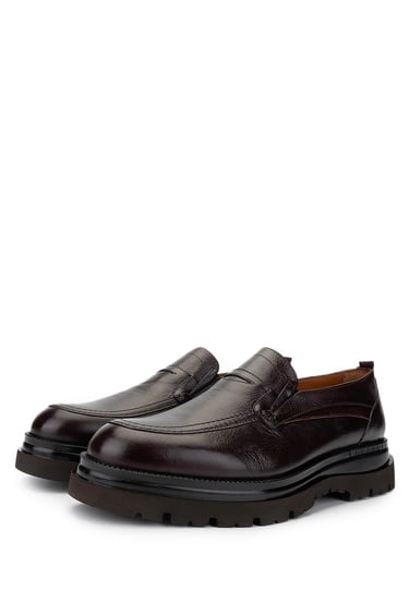  Tamer Tanca Erkek Hakiki Deri Kahverengi Loafer Ayakkabı