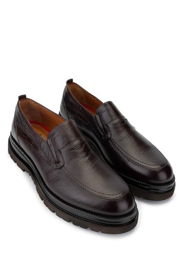  Tamer Tanca Erkek Hakiki Deri Kahverengi Loafer Ayakkabı