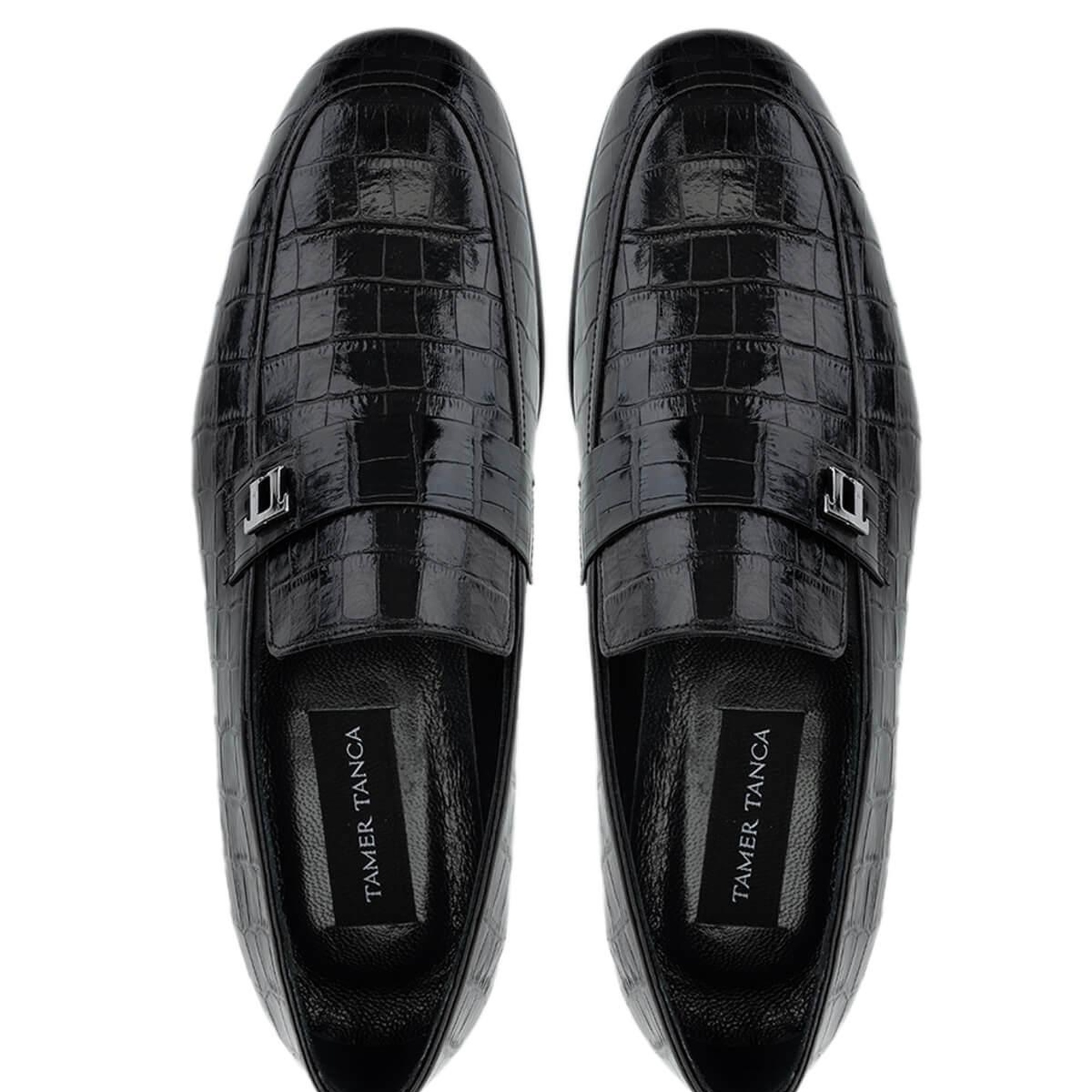 Tamer Tanca Erkek Hakiki Deri Siyah Kroko Loafer Ayakkabı