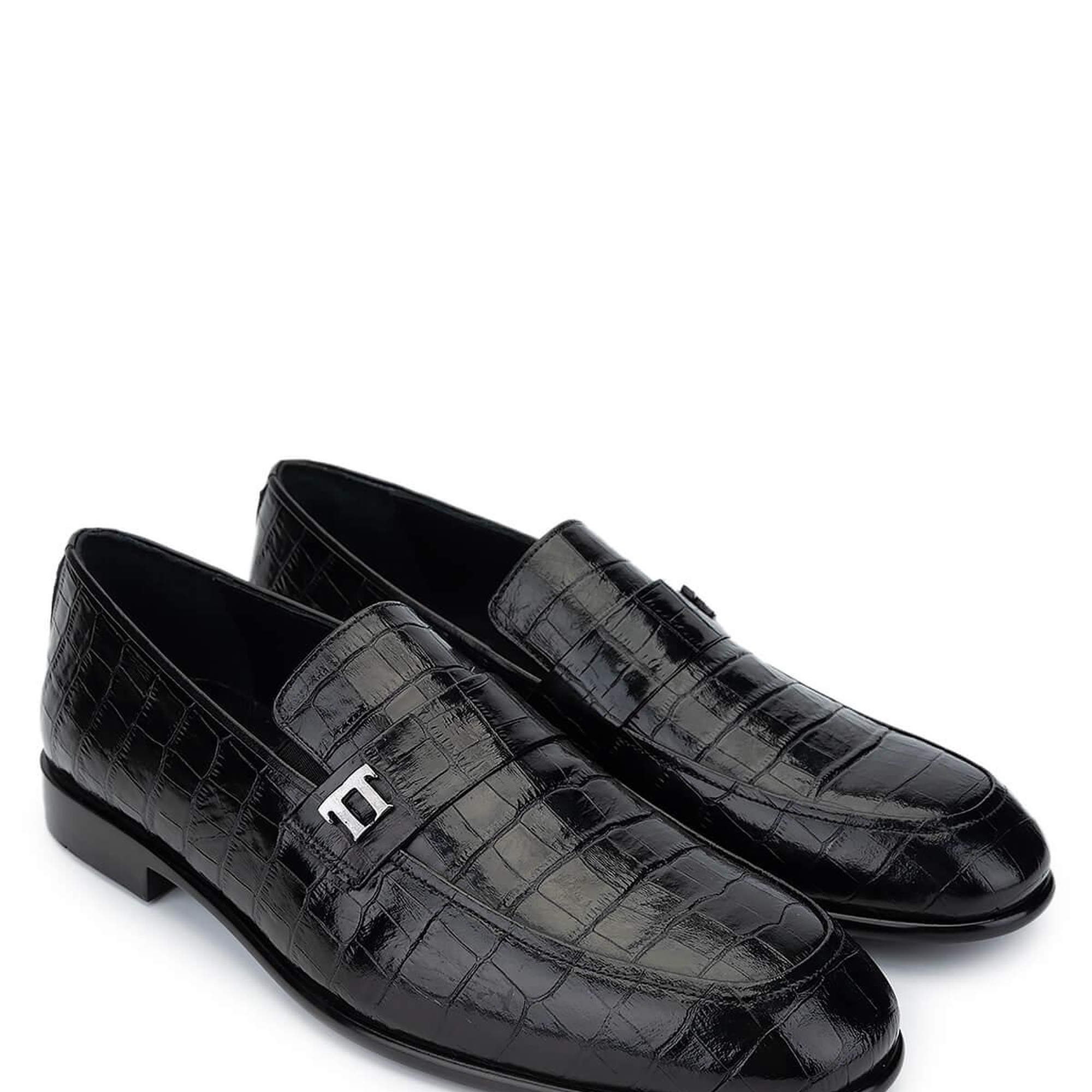 Tamer Tanca Erkek Hakiki Deri Siyah Kroko Loafer Ayakkabı