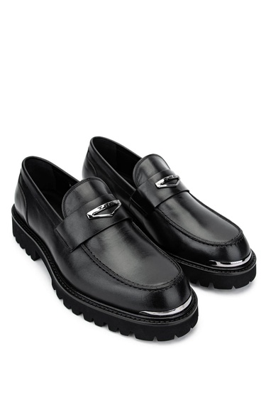  Tamer Tanca Erkek Hakiki Deri Siyah Deri Loafer Ayakkabı