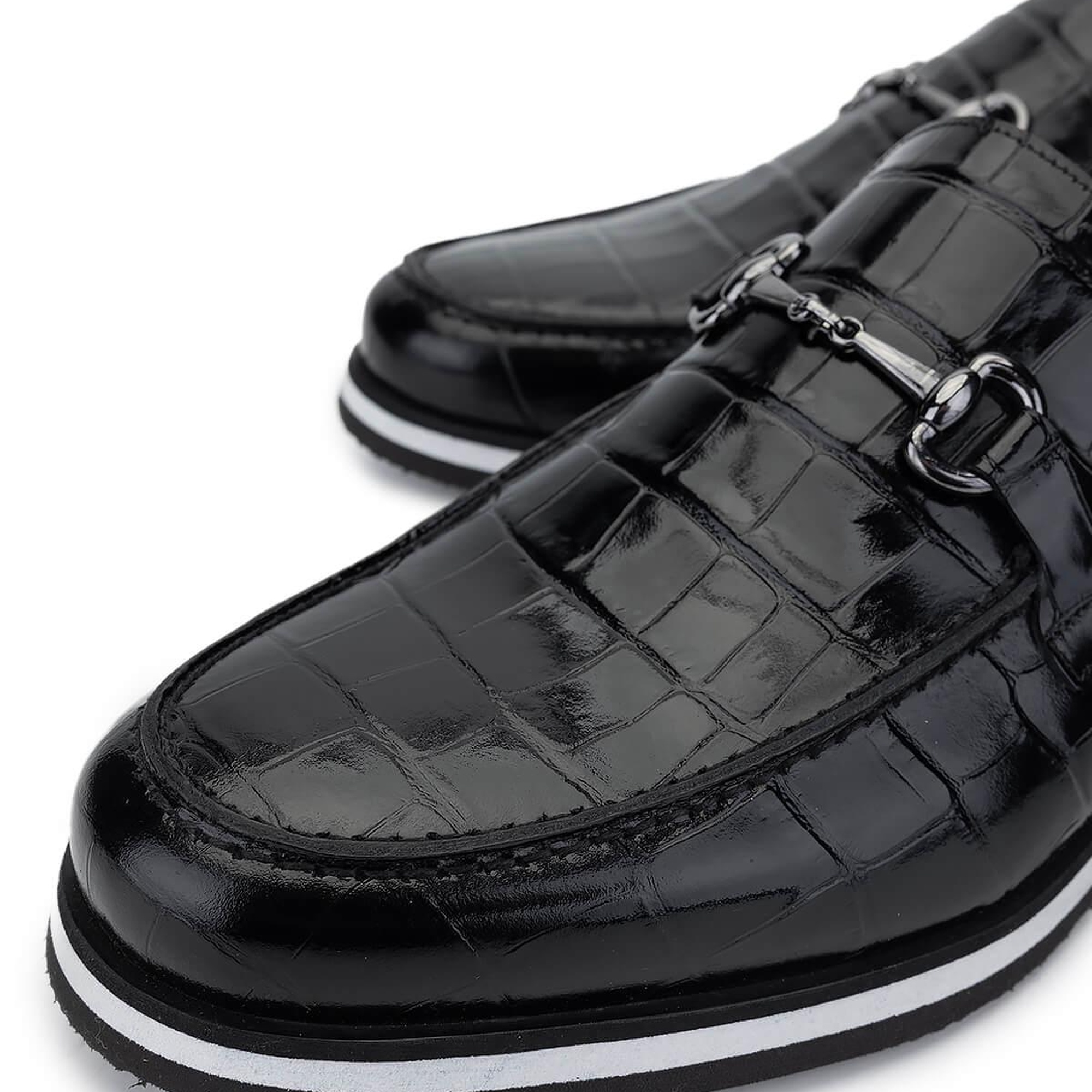 Tamer Tanca Erkek Hakiki Deri Siyah Kroko Loafer Ayakkabı