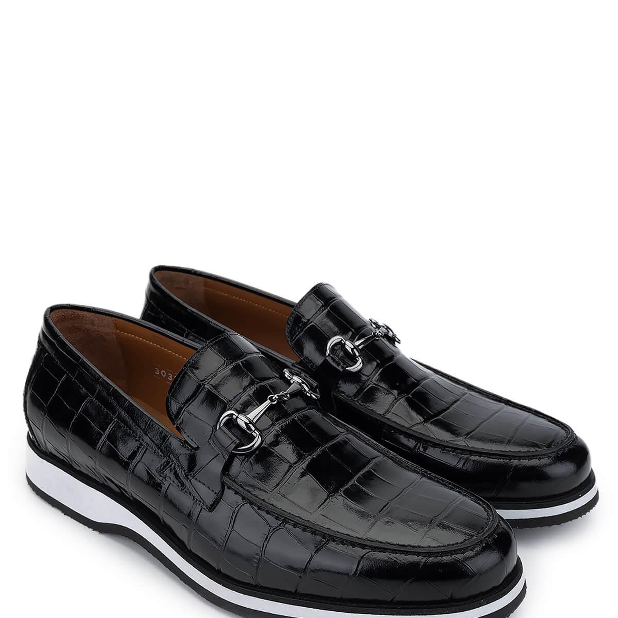 Tamer Tanca Erkek Hakiki Deri Siyah Kroko Loafer Ayakkabı