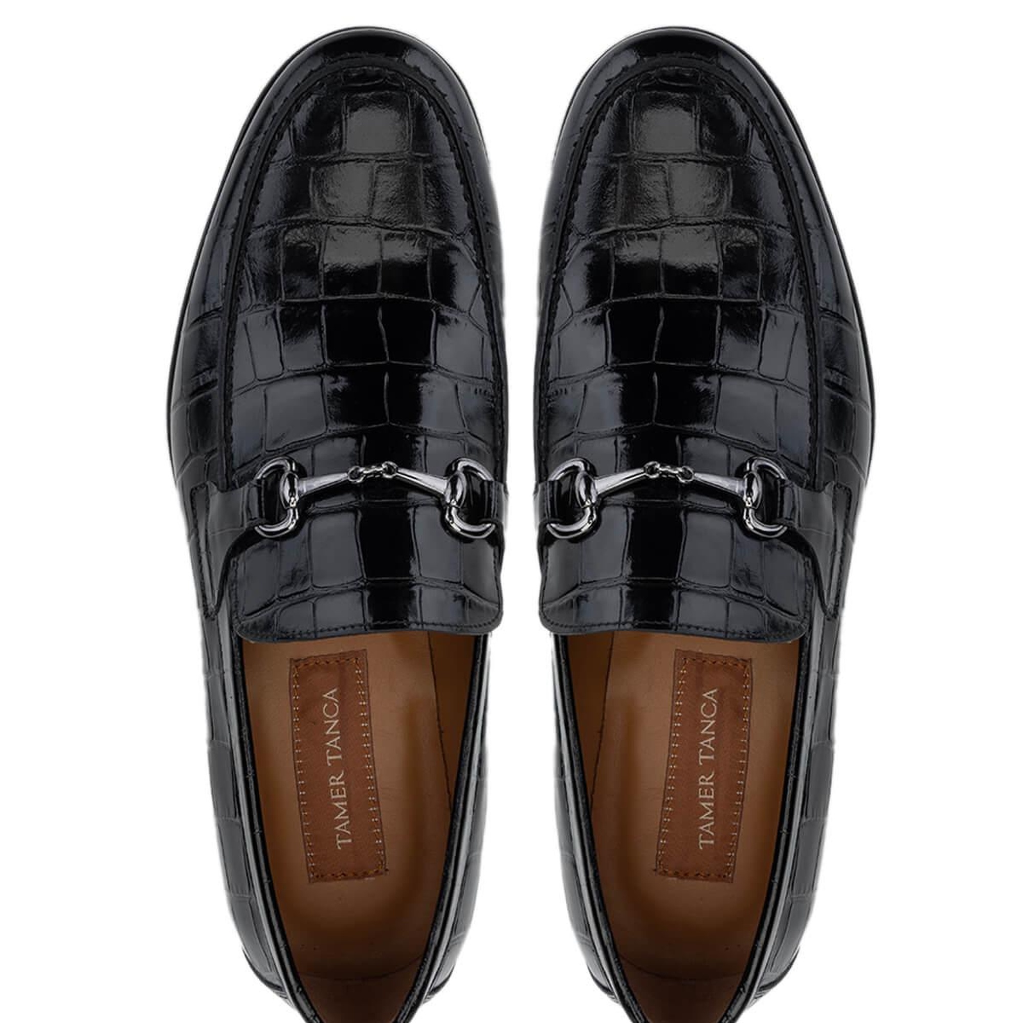 Tamer Tanca Erkek Hakiki Deri Siyah Kroko Loafer Ayakkabı