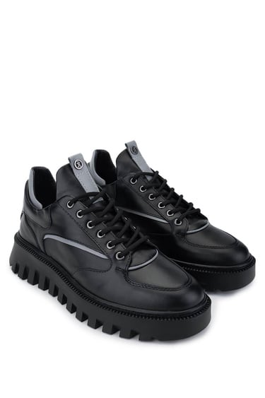  Tamer Tanca Erkek Hakiki Deri Siyah Casual Ayakkabı