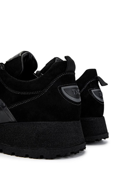  Tamer Tanca Erkek Hakiki Deri Siyah Süet Sneakers & Spor Ayakkabı