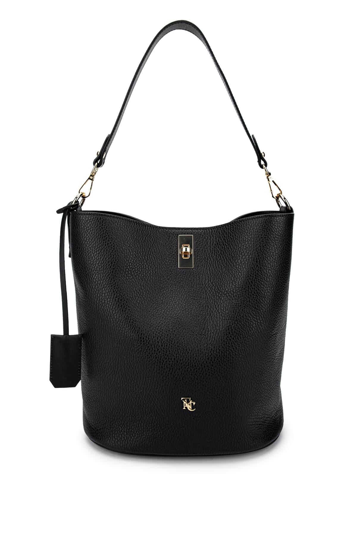  Tamer Tanca Kadın Hakiki Deri Siyah Floter Omuz Çanta