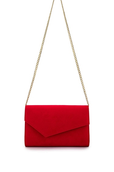  Tamer Tanca Kadın Vegan Kırmızı Süet Omuz Çanta