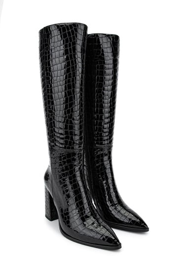  Tamer Tanca Kadın Hakiki Deri Siyah Kroko Casual Çizme