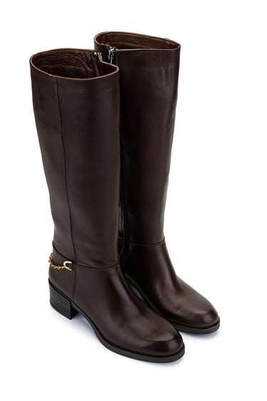  Tamer Tanca Kadın Hakiki Deri Kahverengi Klasik Çizme