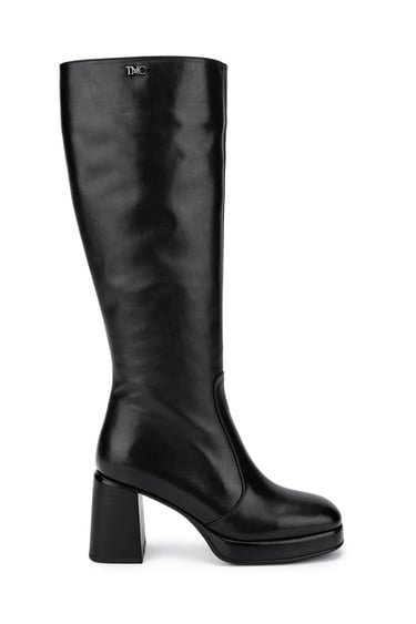  Tamer Tanca Kadın Hakiki Deri Siyah Deri Topuklu Çizme